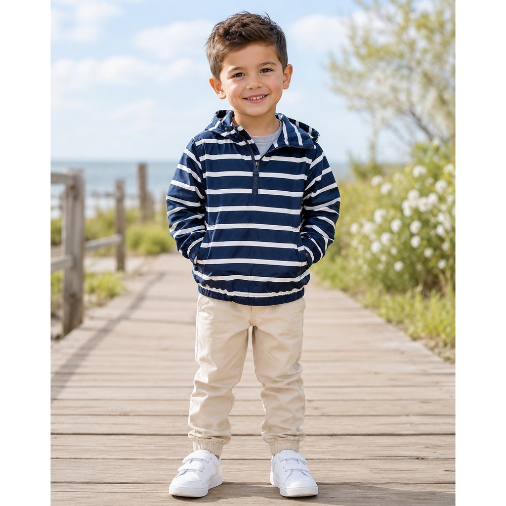 Gap Windbreaker Hooded Navy White Striped Lightweight Nautical Jacket Size 5
